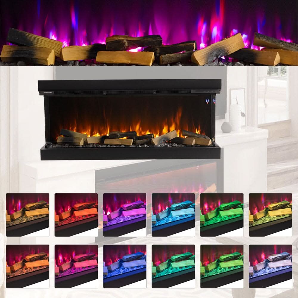 40/50/60/70-Inch 3-Sided Freestanding Electric Fireplace 12 Flame Colours and 5 Brightness Modes