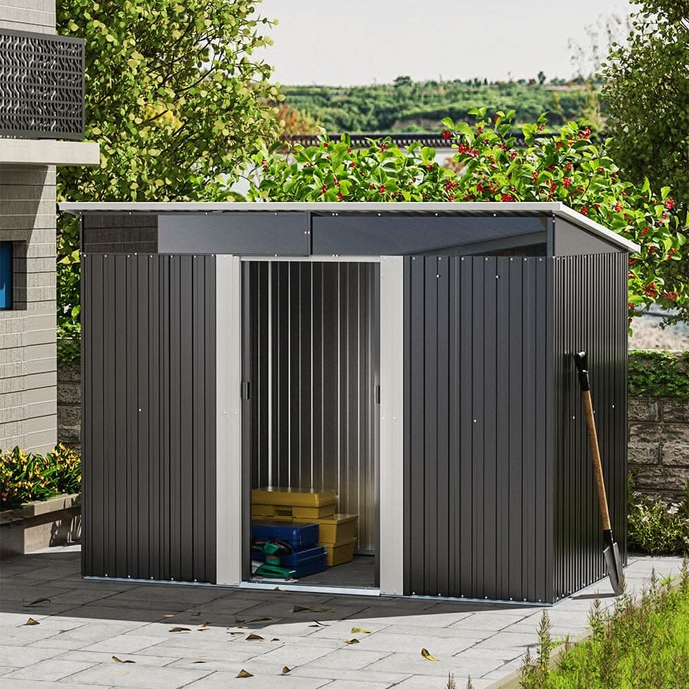 8.5X4ft/ 8.5X6ft Metal Garden Bike Sheds Storage Shed with Lockable Sliding Doors