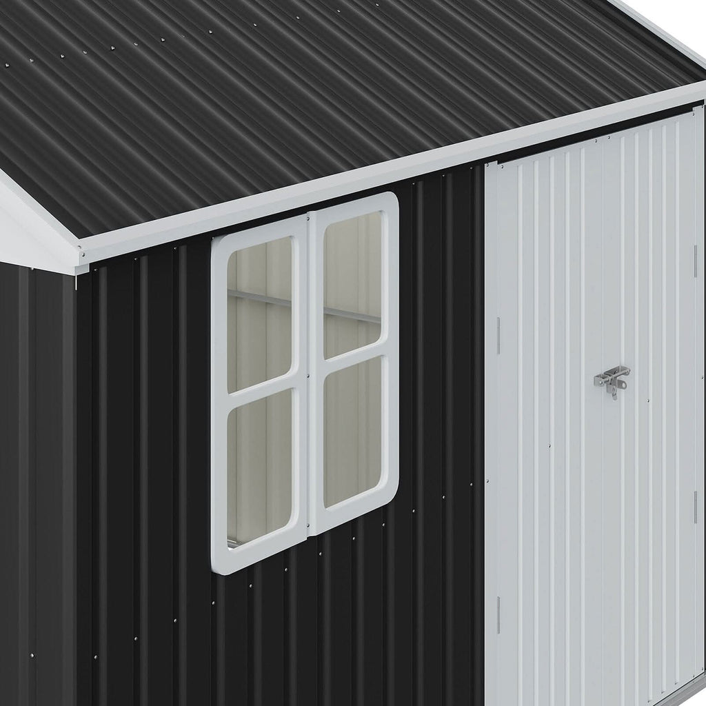 7X4ft/8.5X5.5ft/10x8ft Charcoal Black Storage Shed with Double Doors and Grid Window