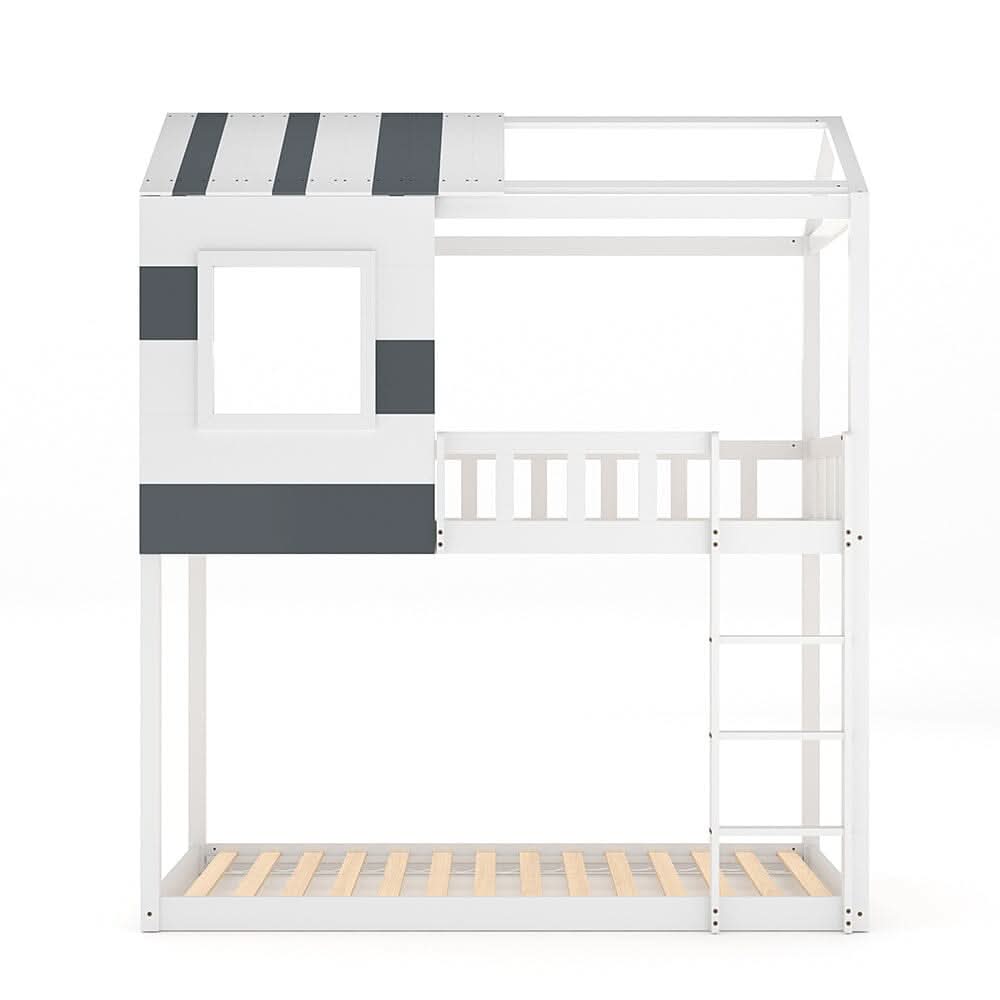 Modern Twin Bunk Bed Slatted Board House Shaped