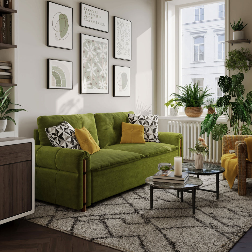 Cottonfy Vintage Pet Friendly Bamboo Design Sofa Bed with Storage