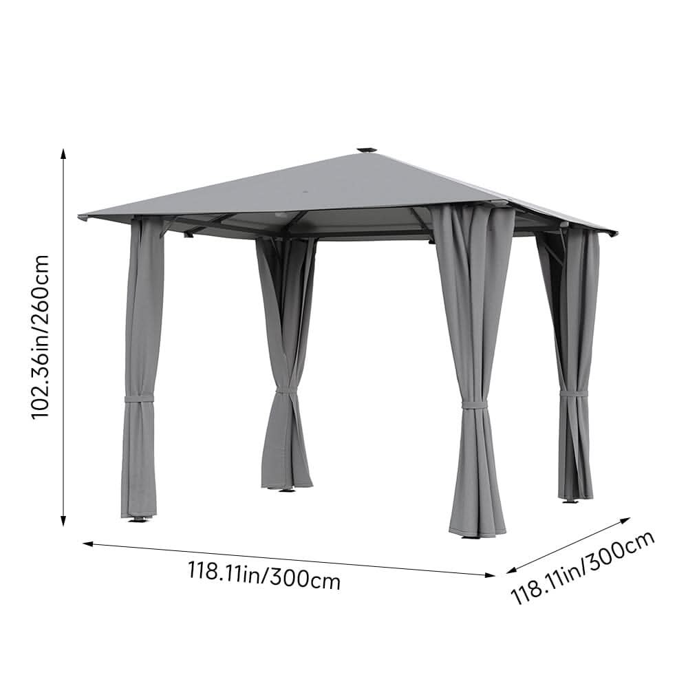 3x3x2.6m / 4x4x2.6m Light Grey / Dark Grey Single Roof Iron Tent with Lights – Square Canopy with Ground Pegs