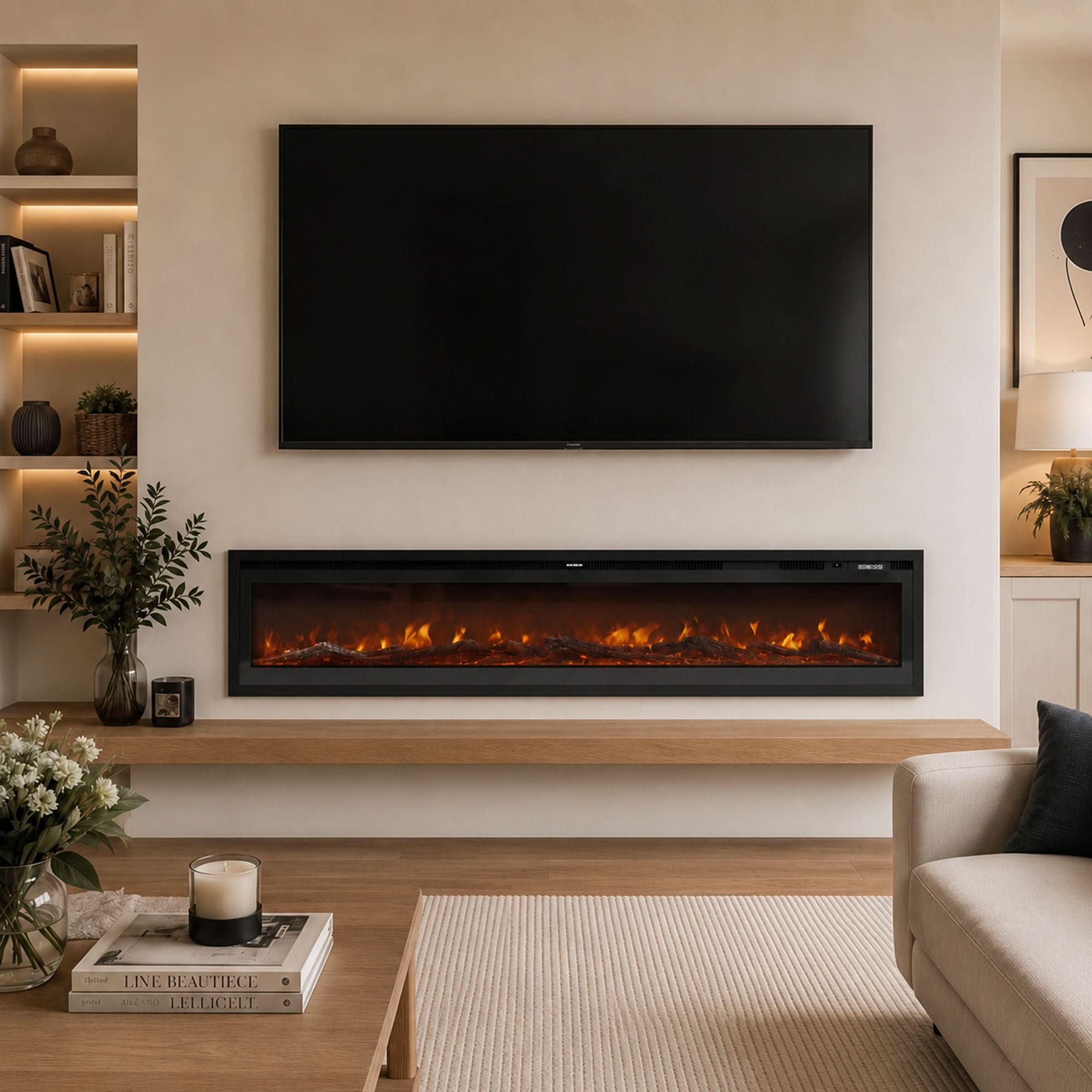 40/50/60/70/80 Inch Electric Fireplace 12 Colour LED Flame Effect Heater with Remote Control