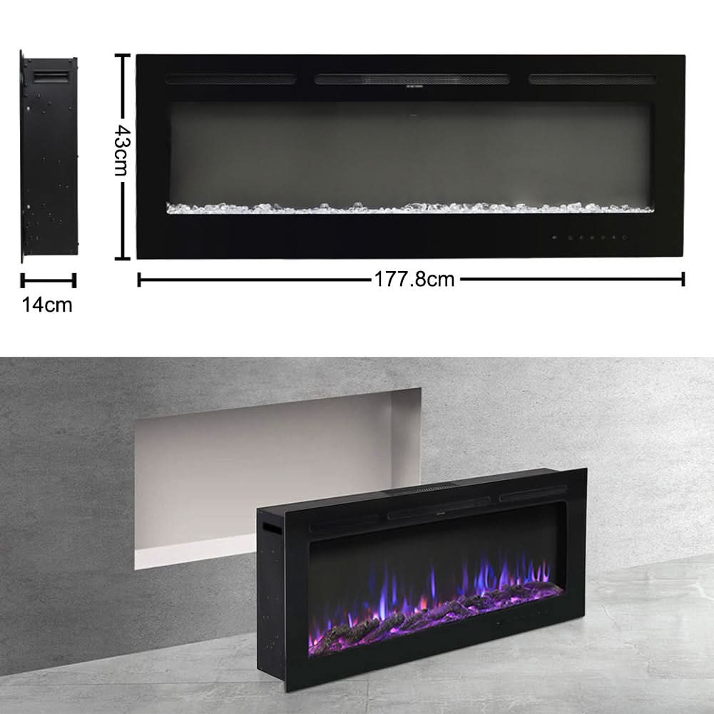 70/80/100 Inch Inset Electric Fireplace Built-In Heater with 9 Flame Colour