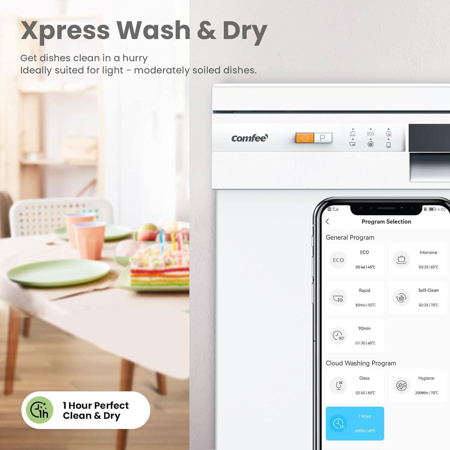 COMFEE Cloud Wash Freestanding Dishwasher with 12 place settings