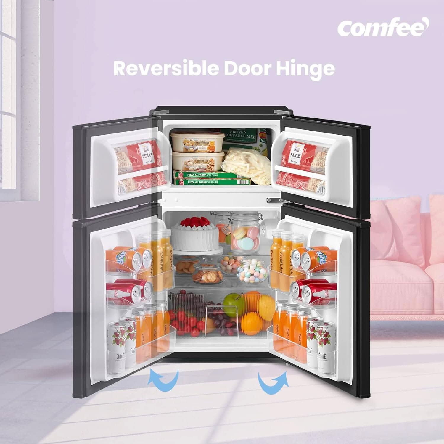 COMFEE 87L White/Black Under Counter Fridge Freezer with Adjustable Thermostat