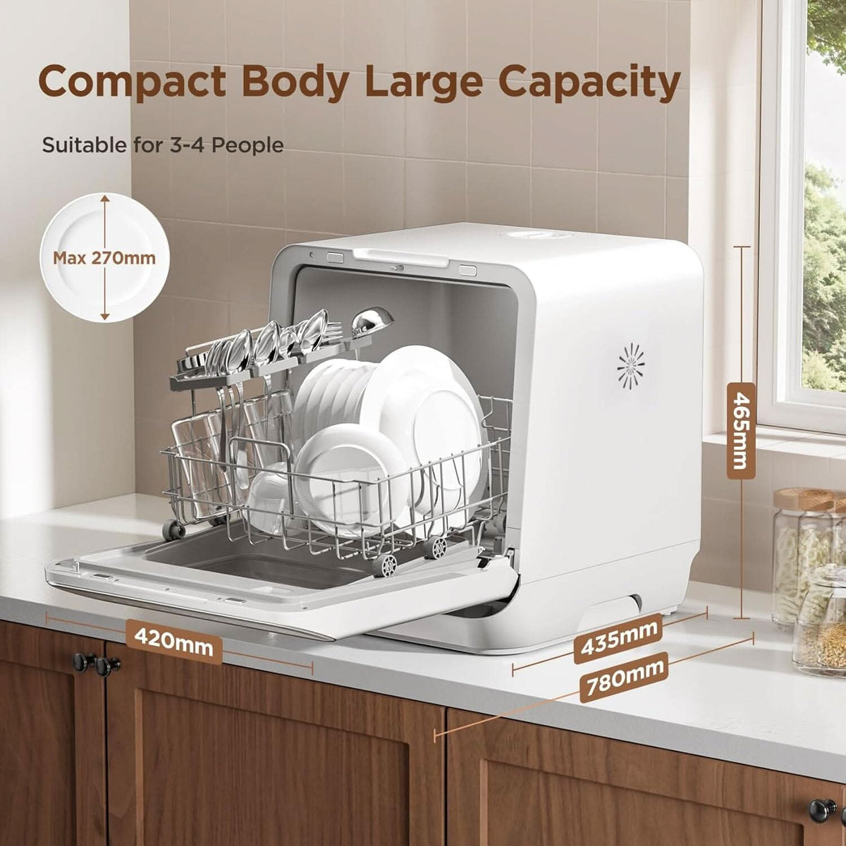 COMFEE 6L White Compact Countertop Dishwasher with LED Display and 6 Place Settings
