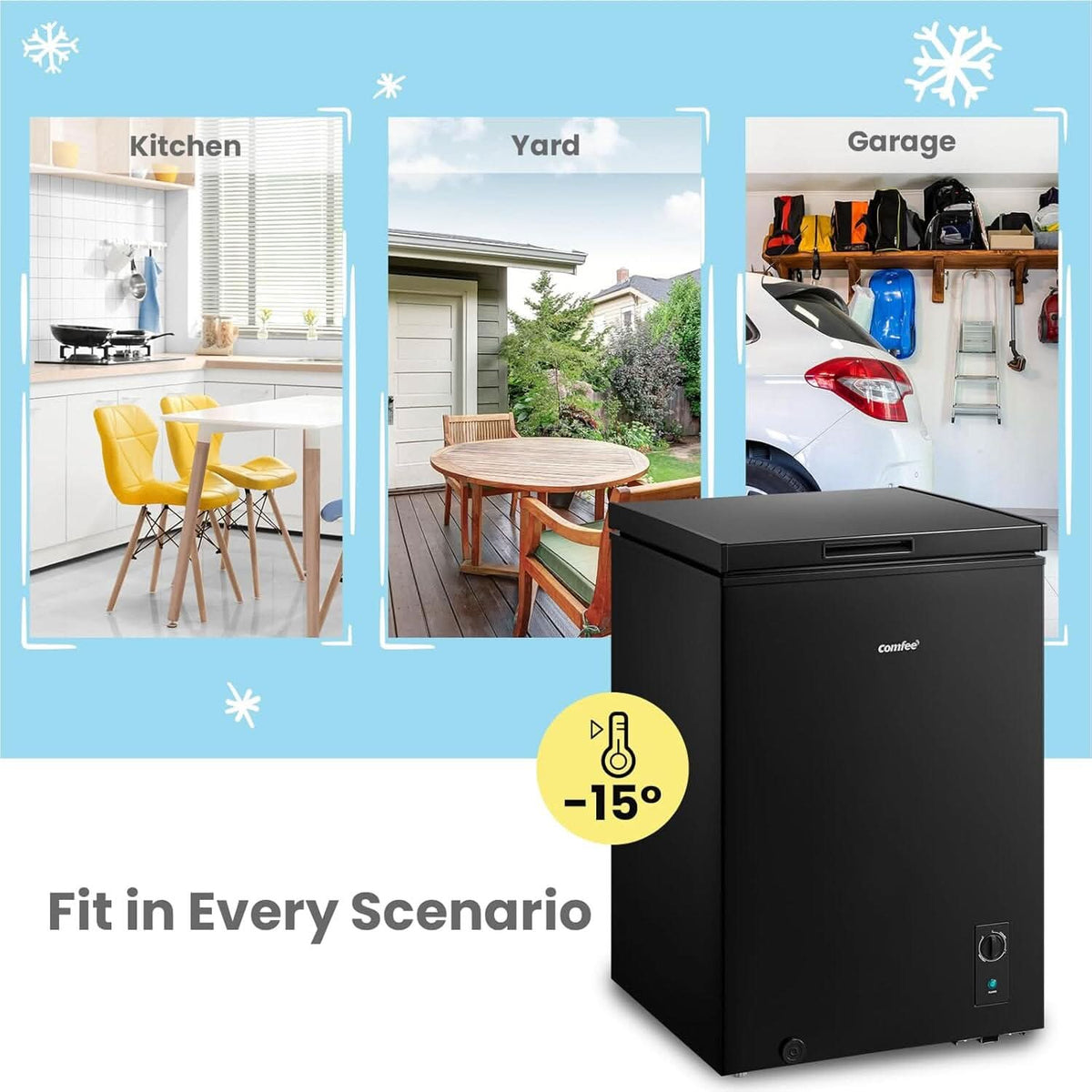 COMFEE White/Black 99L Freestanding Chest Freezer with Digital Temperature Control