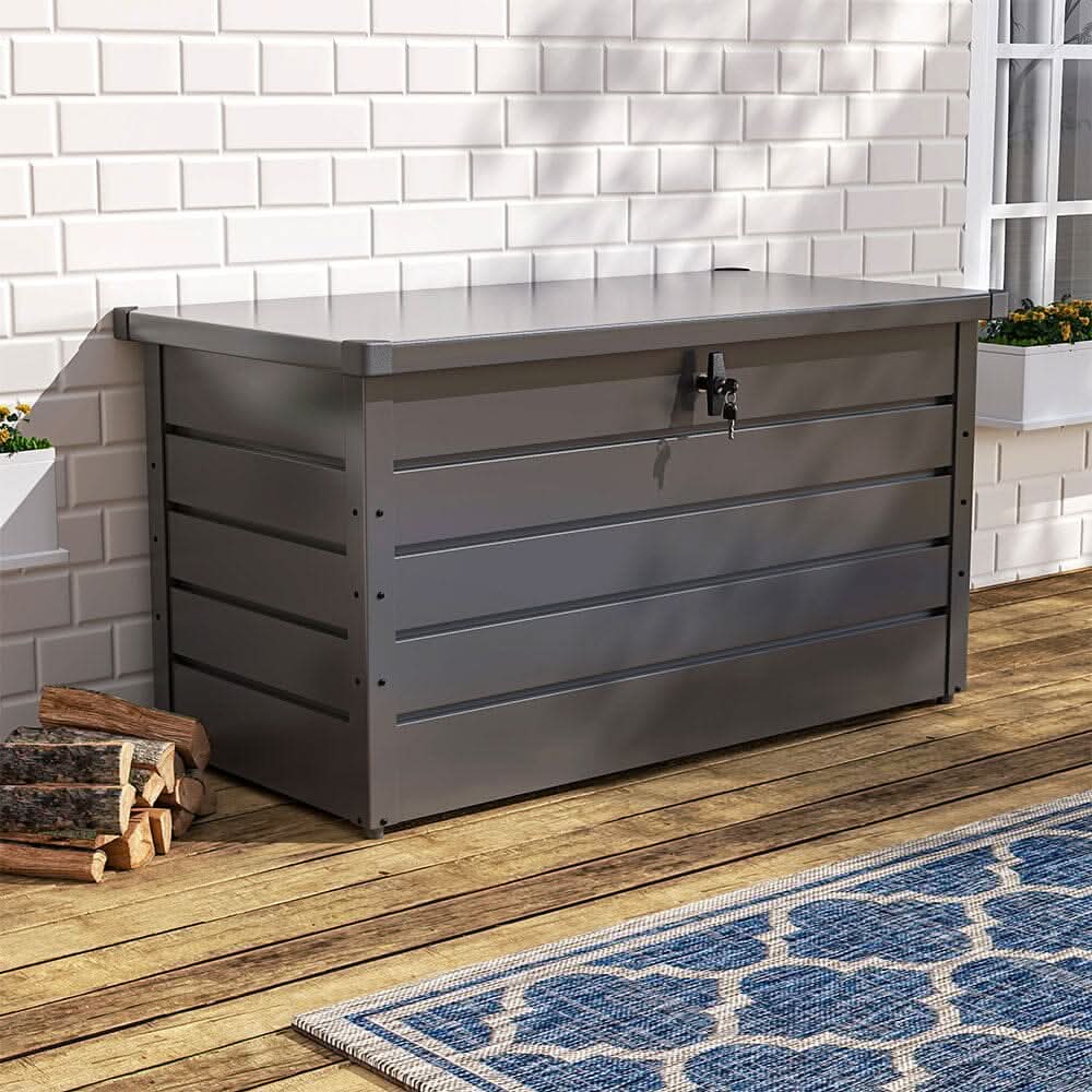 350L Metal Outdoor Garden Storage Box Lockable Grey