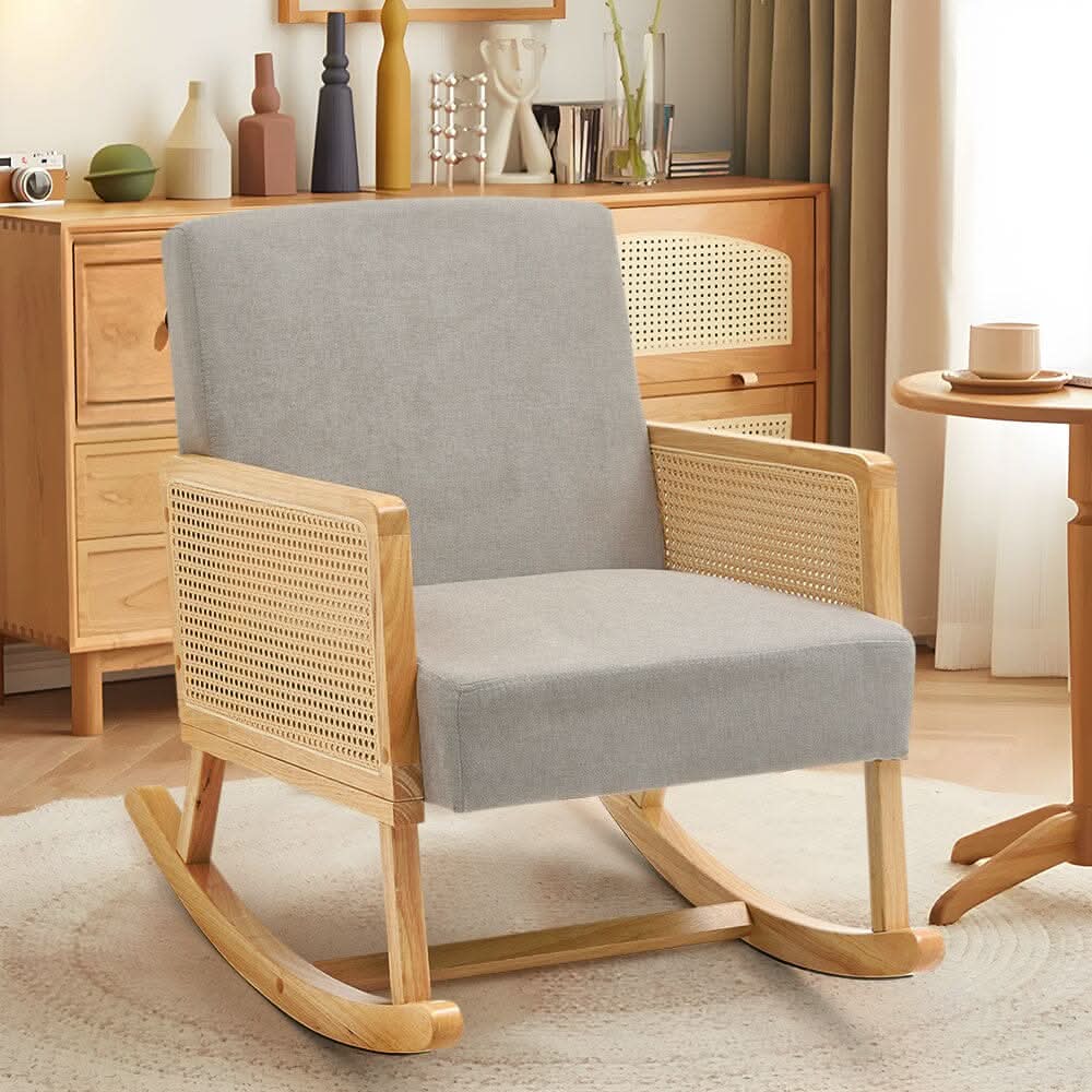 Linen Wooden Rocking Chair-Grey