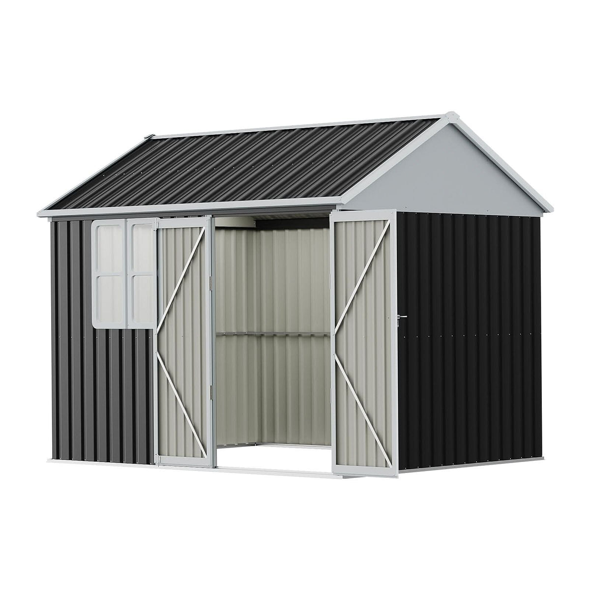 7X4ft/8.5X5.5ft/10x8ft Charcoal Black Storage Shed with Double Doors and Grid Window