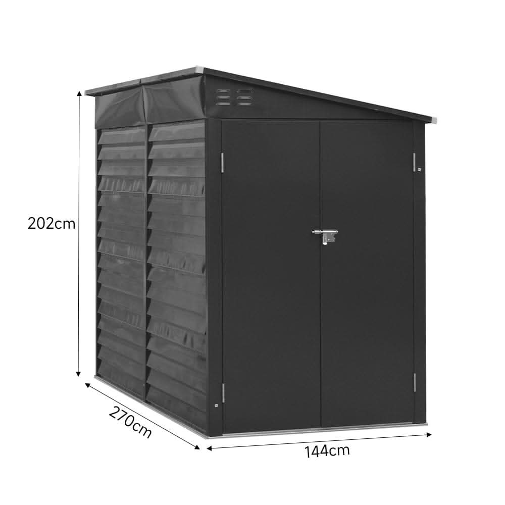 4.6×9 ft Steel Garden Bike Storage Shed Grey/White/Black Lockable