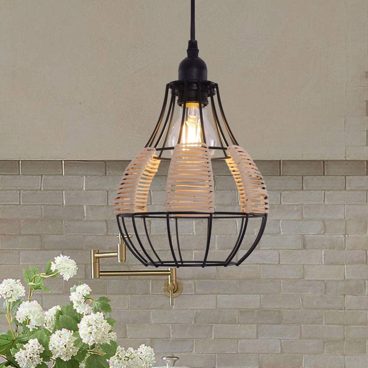Glyph-Lightsin Basketweave Rattan Pendant Light for Cozy Earthy Elegance