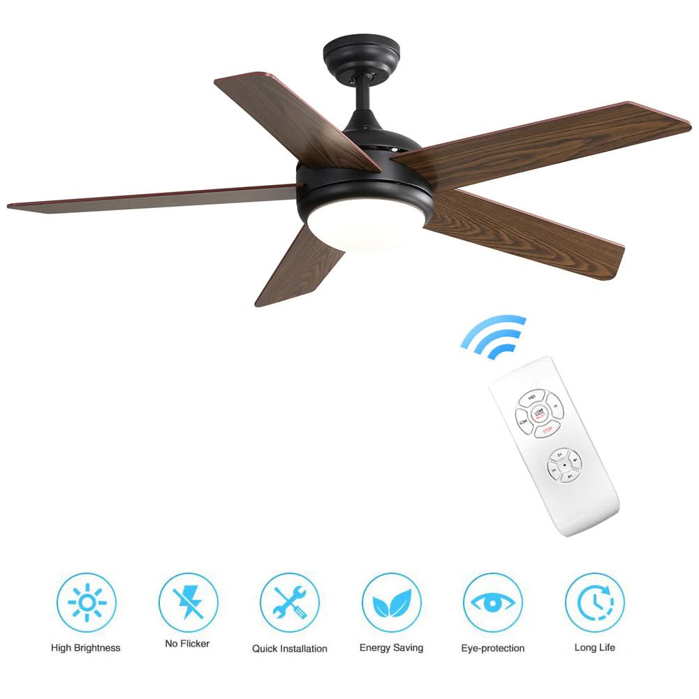 52 Inch Wooden Blades Ceiling Fan with LED Lamp Light Dimmable and Remote
