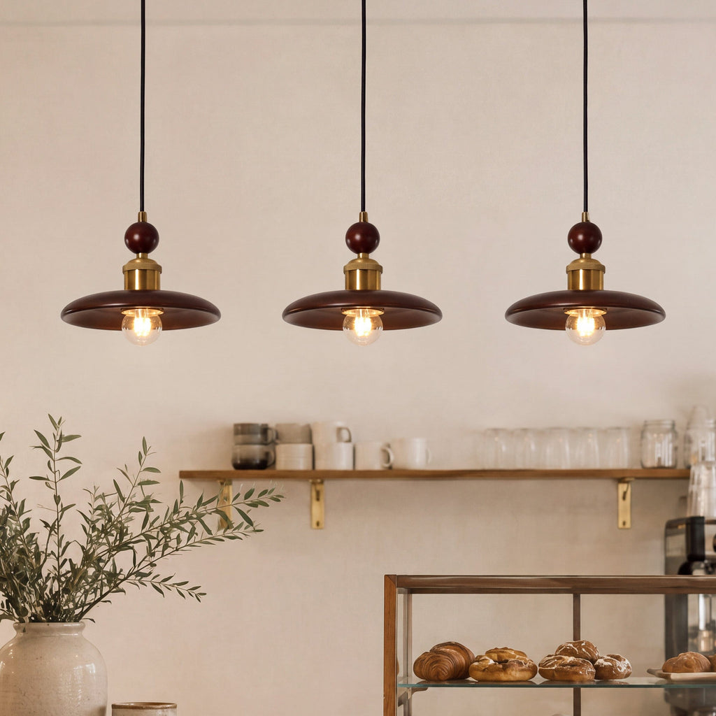 3-Light Walnut Wood Mini Pendant Light | E27 Ceiling Lamp