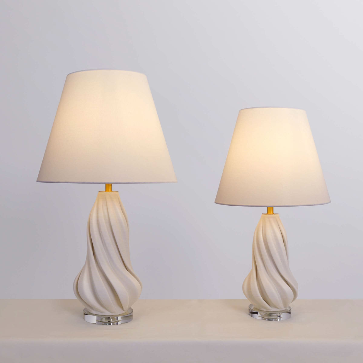 Lightsin 3D Pure White Ceramic Spiral Vase Table Lamp with Fabric Shade