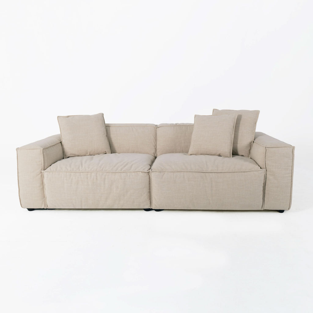 Cottonfy Elegant Linen Tofu Block Fabric Down Sofa