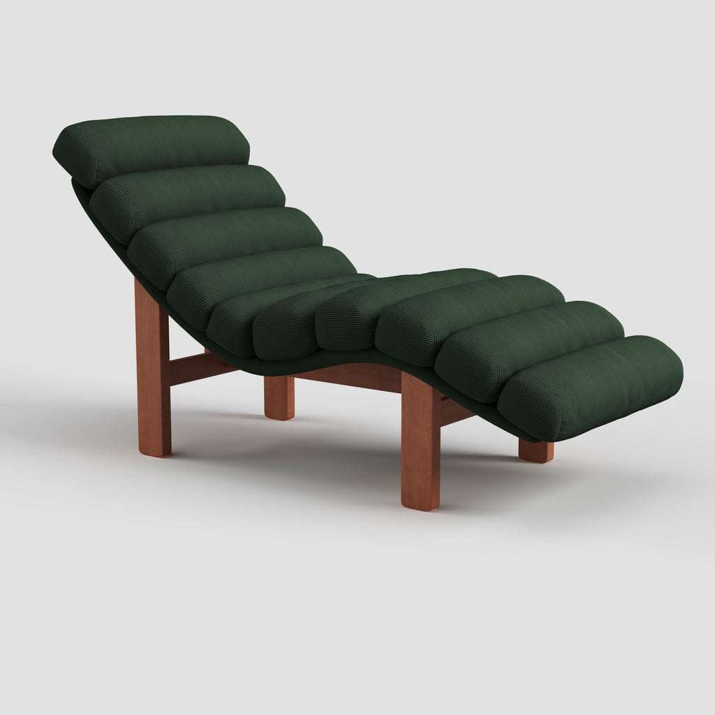 Cottonfy Modern Ergonomic Corduroy Chaise Lounge with Natural Wooden Frame