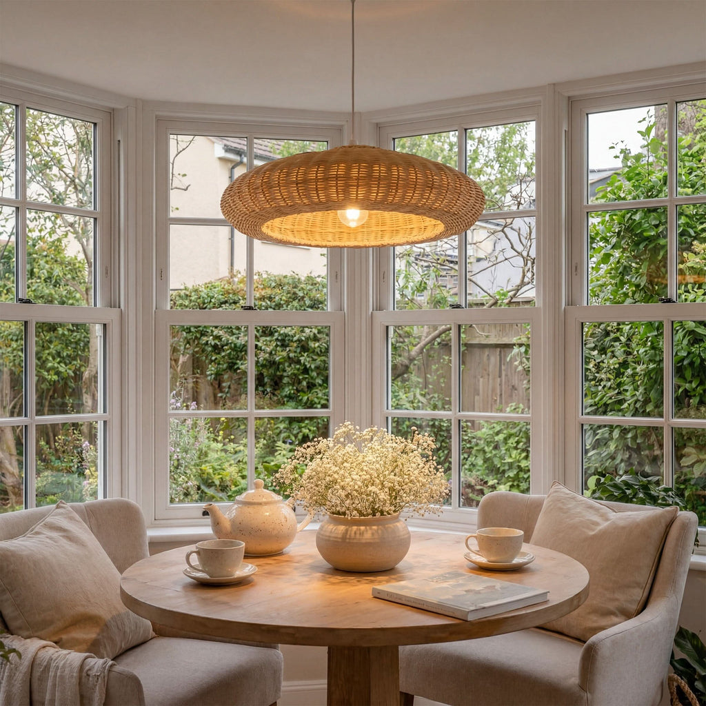 Lightsin Japanese Shell-Inspired Rattan Pendant Light Natural Serenity