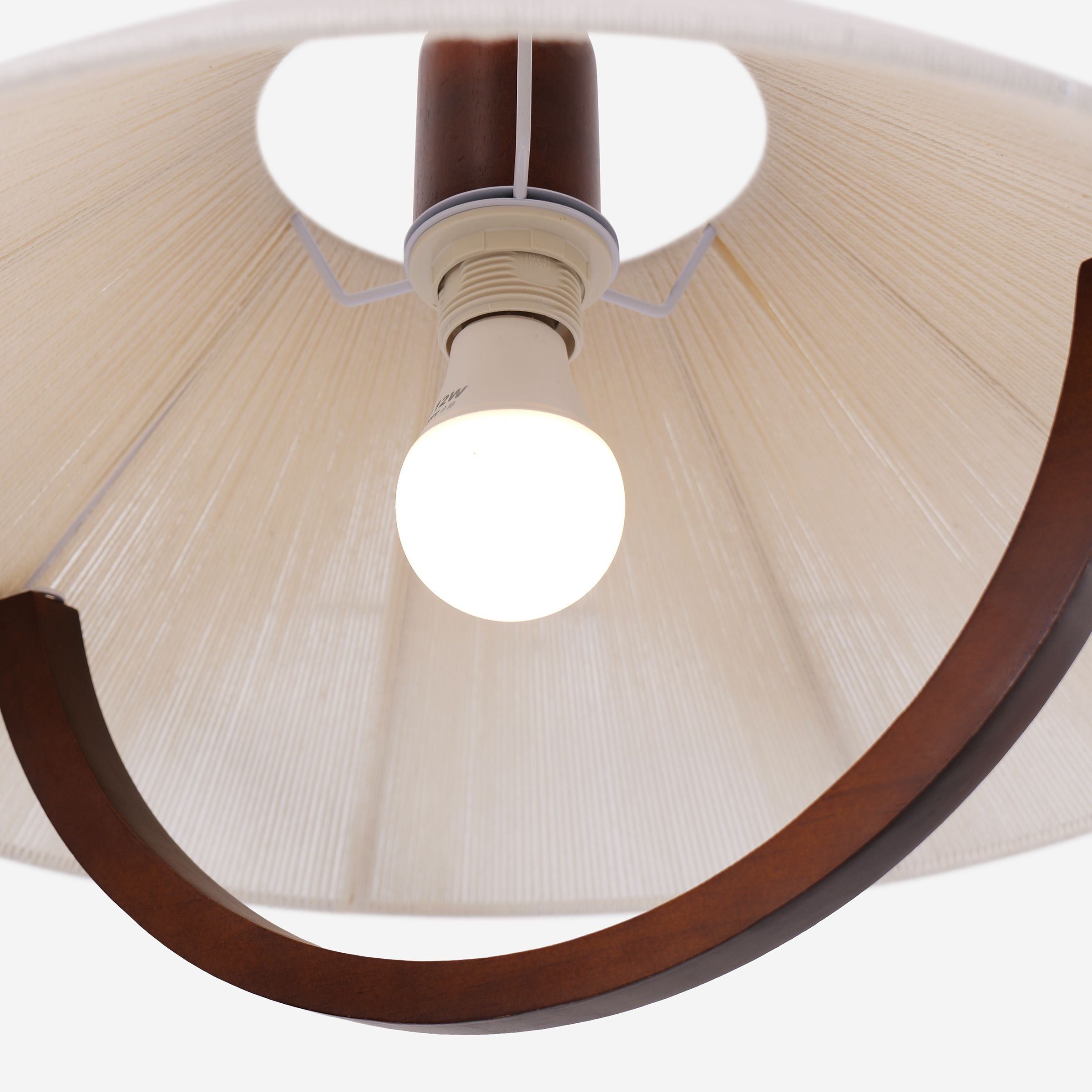 Natural Wood Curved Pendant Light | Cotton Cord Ceiling Lamp