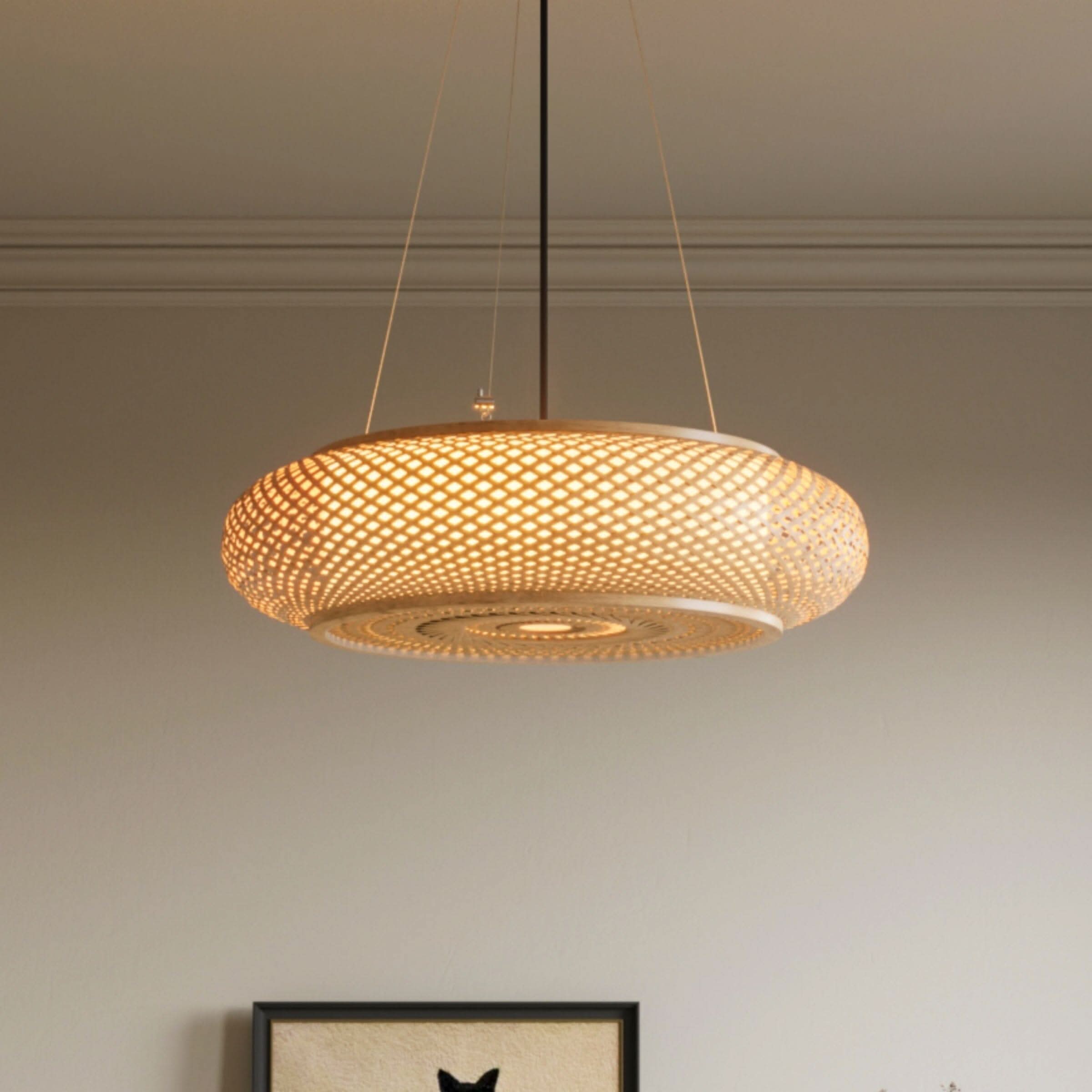 Lightsin Lutta-Handwoven Bamboo Pendant Light for Kitchen Island or Living Room