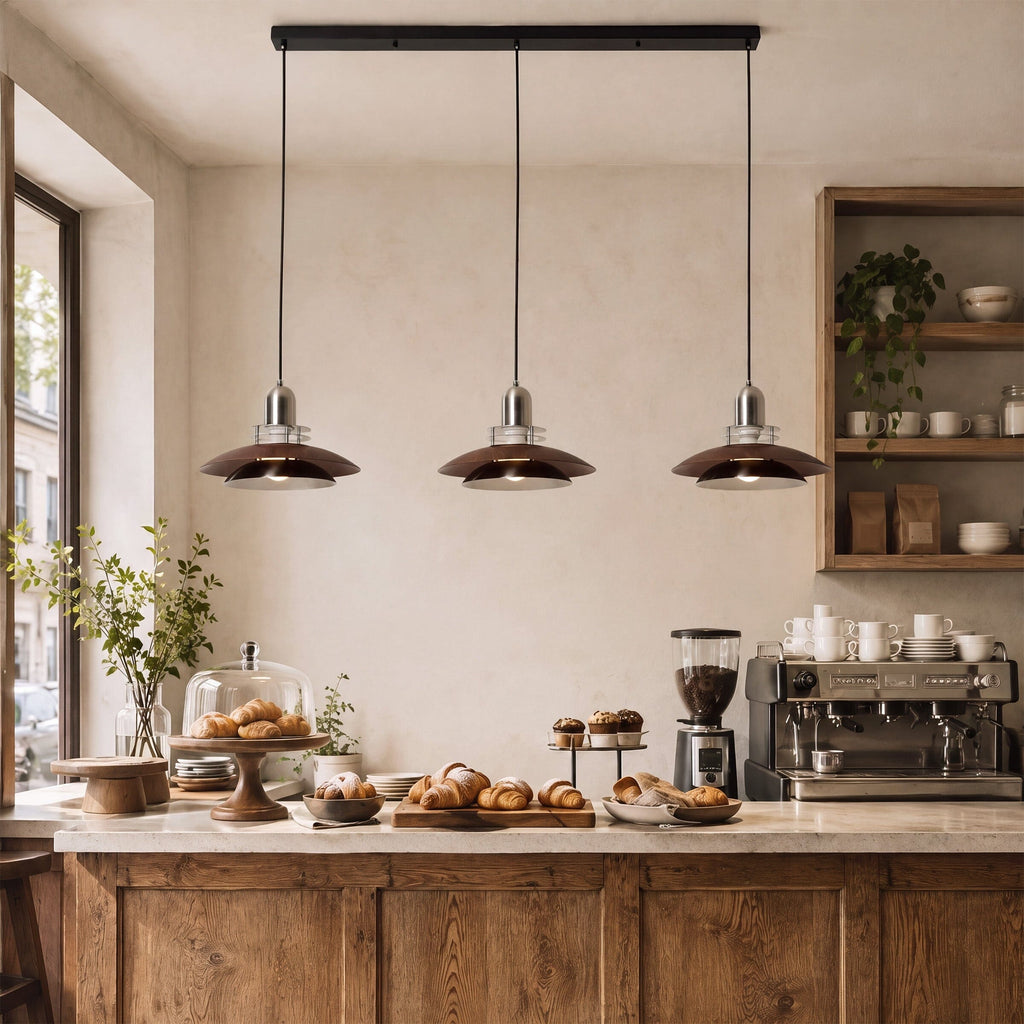 3-Light Walnut Iron Pendant Light | Adjustable E27 Ceiling Lamp