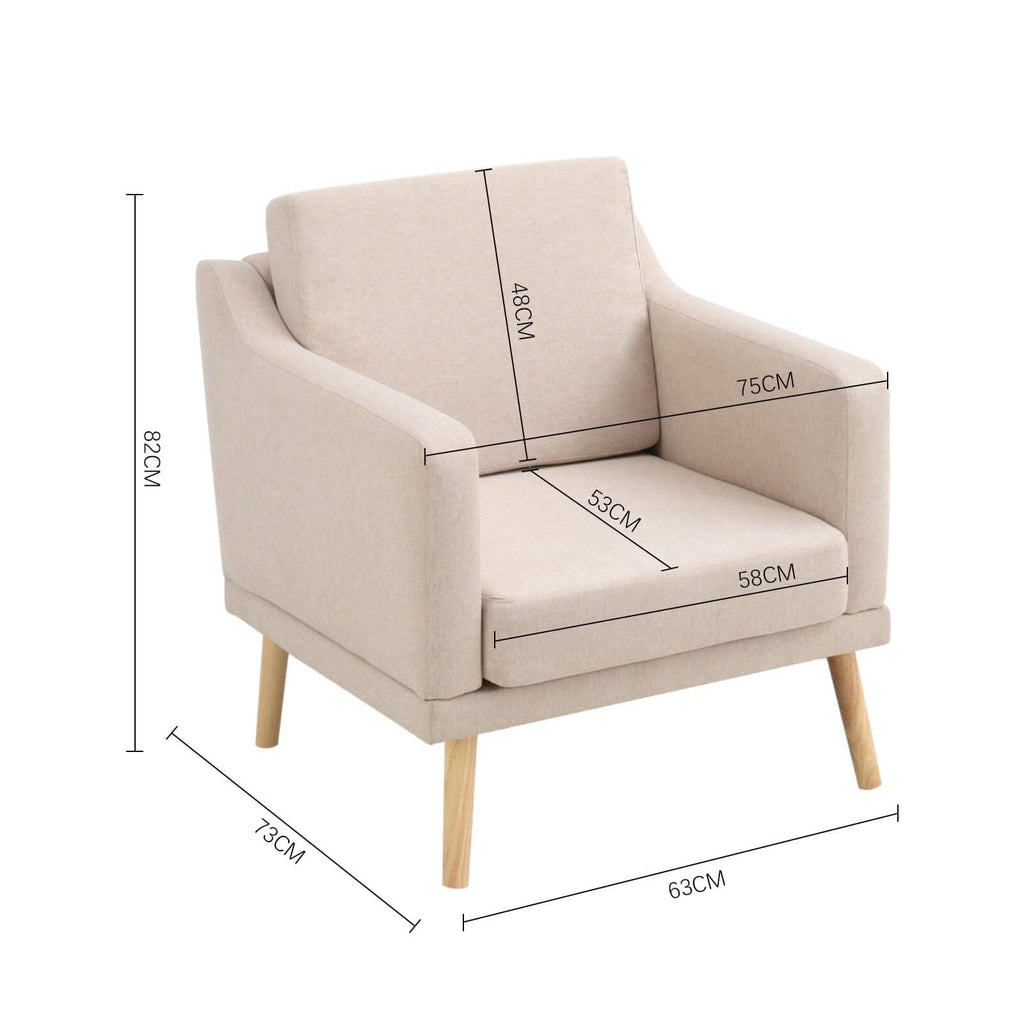 2ft Upholstered Armchair Linen Pebble Weave Padded Single Sofa