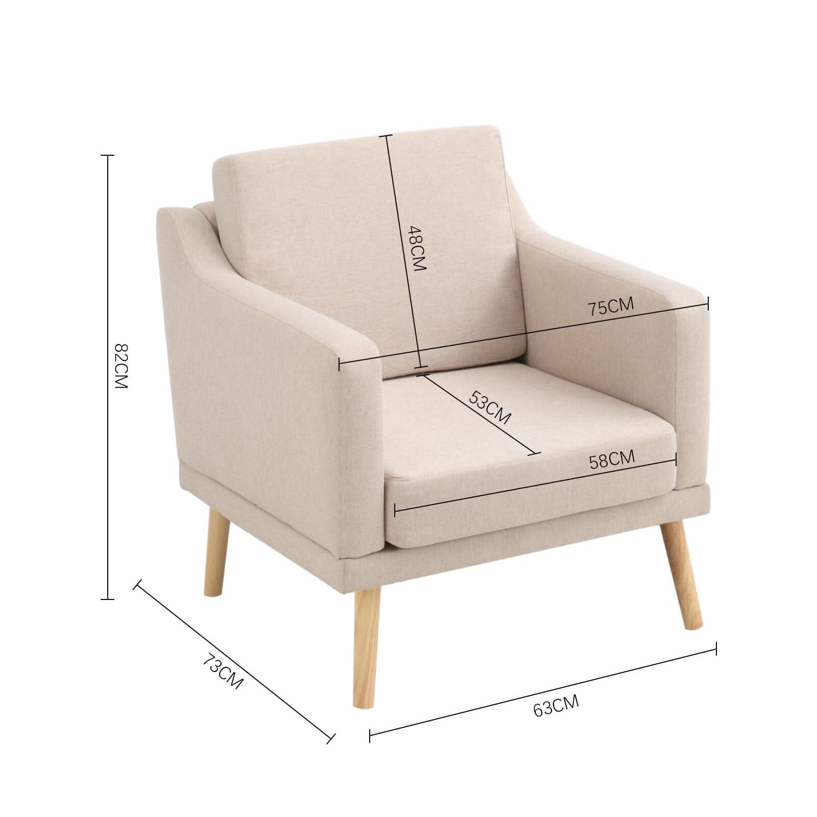 2ft Upholstered Armchair Linen Pebble Weave Padded Single Sofa