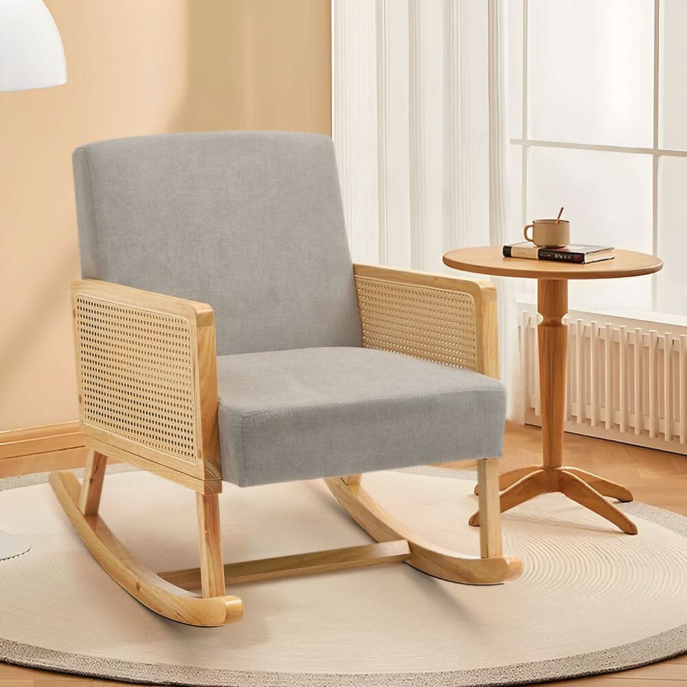 Linen Wooden Rocking Chair-Grey