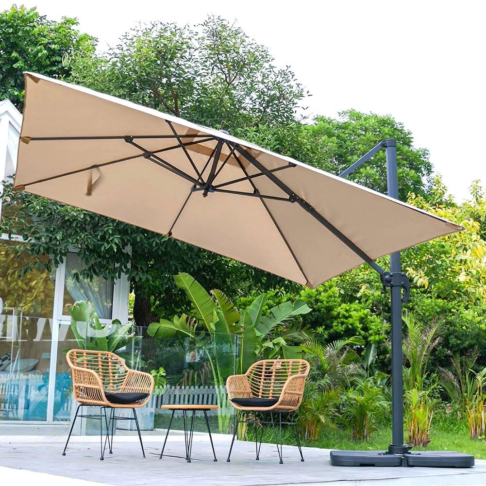 3 x 3 M Khaki Square Cantilever Parasol Outdoor Hanging Umbrella for Garden and Patio