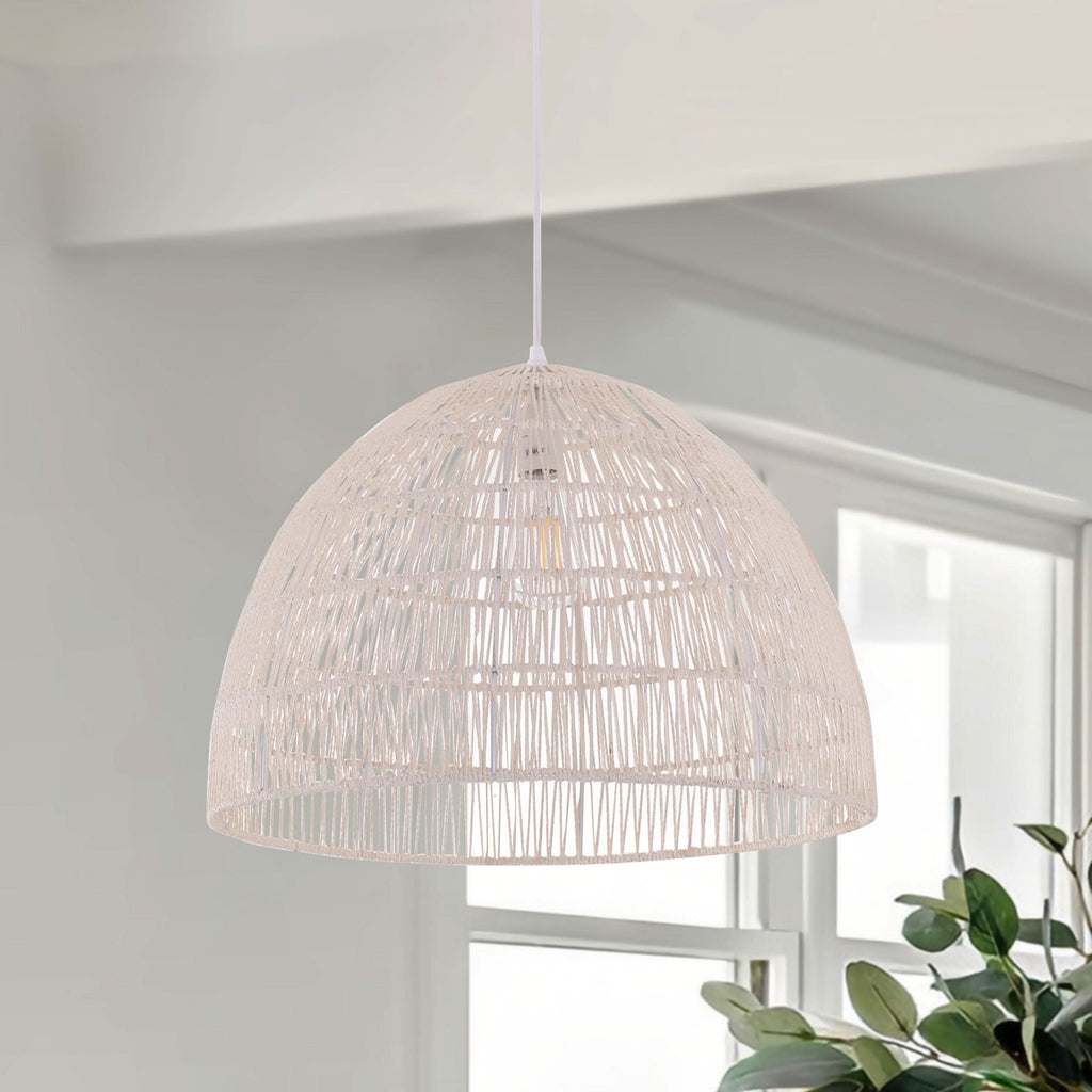 Lightsin Cella-Handwoven Paper Rope Dome Pendant Light – Eco-Friendly Ceiling Pendant Light with Iron Frame for Kitchen Island, Dining Room, or Living Room Lighting
