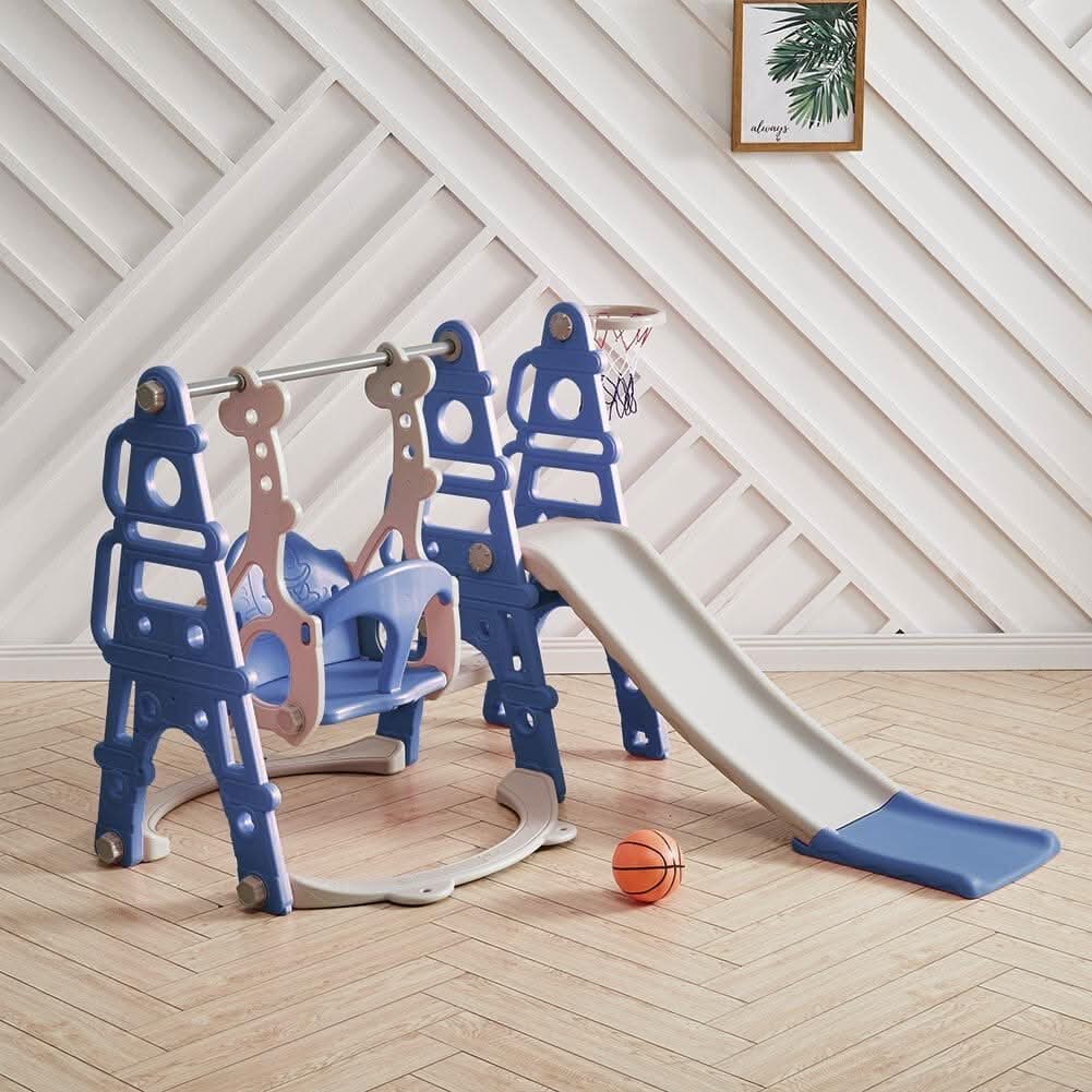 3 in 1 Kids Toddler Swing and Slide Set with Basketball Hoop Sturdy Construction