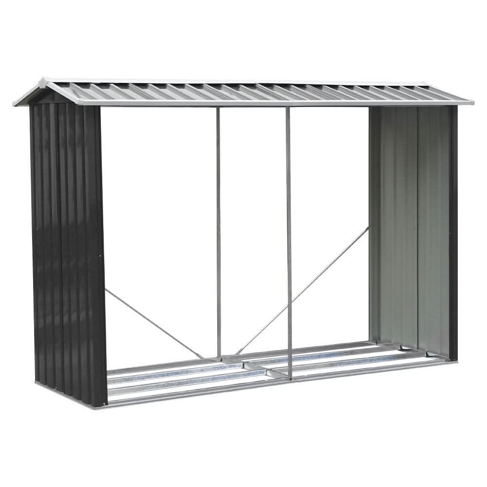 240cm W x 86cm D Outdoor Garden Log Storage Shed Steel Anthracite For Patio