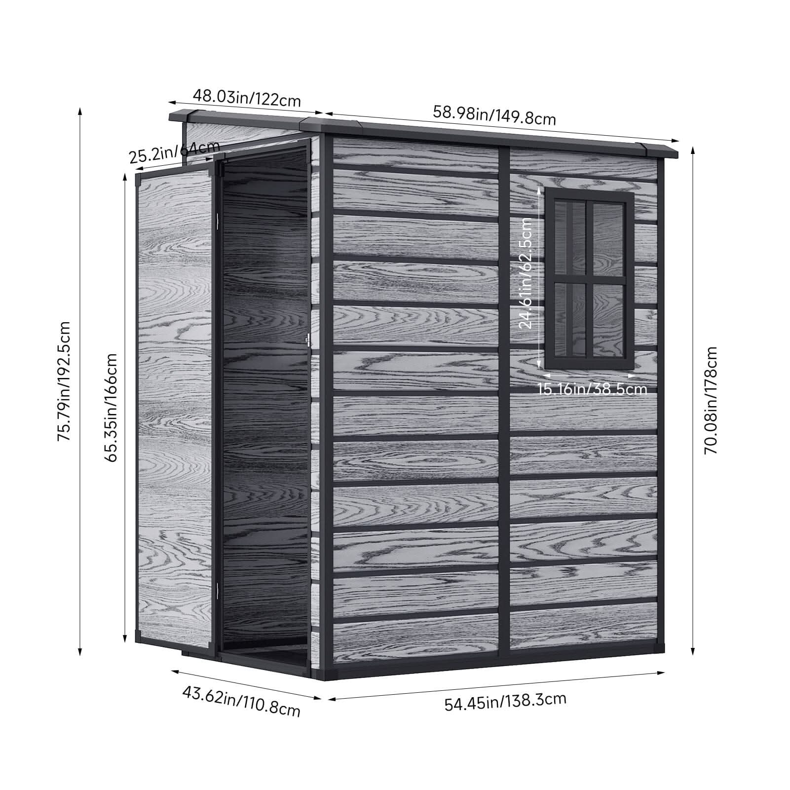 5x3ft / 5x4ft Plastic Garden Storage Shed with Front and Size Door for Bikes and Tools