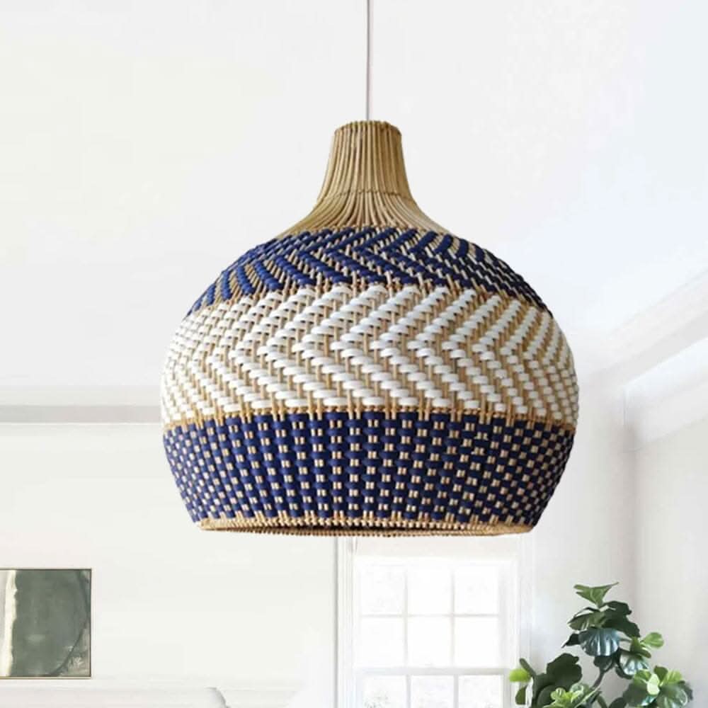 Lightsin Handwoven Blue and White Rattan Pendant Light