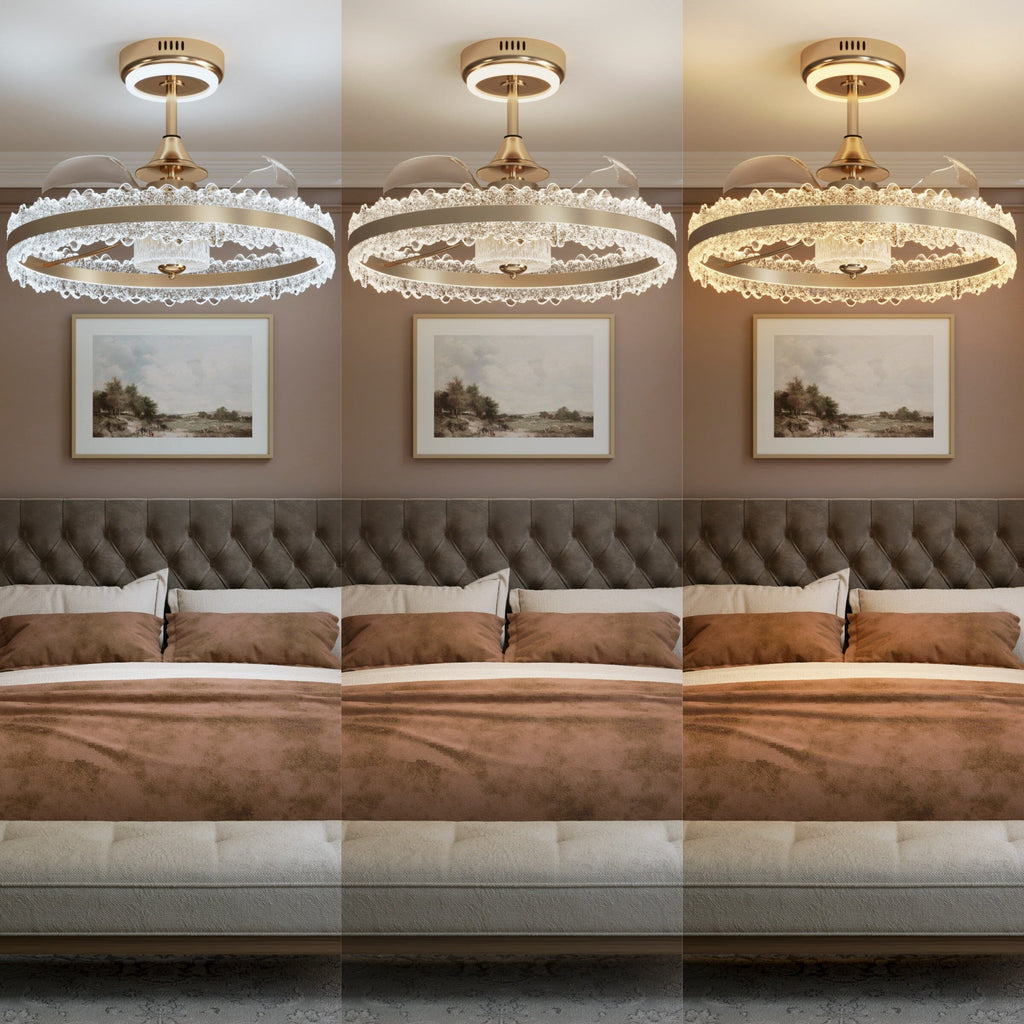 Lightsin Luxury Gold Frame LED Ceiling Fan Light with Retractable Blades