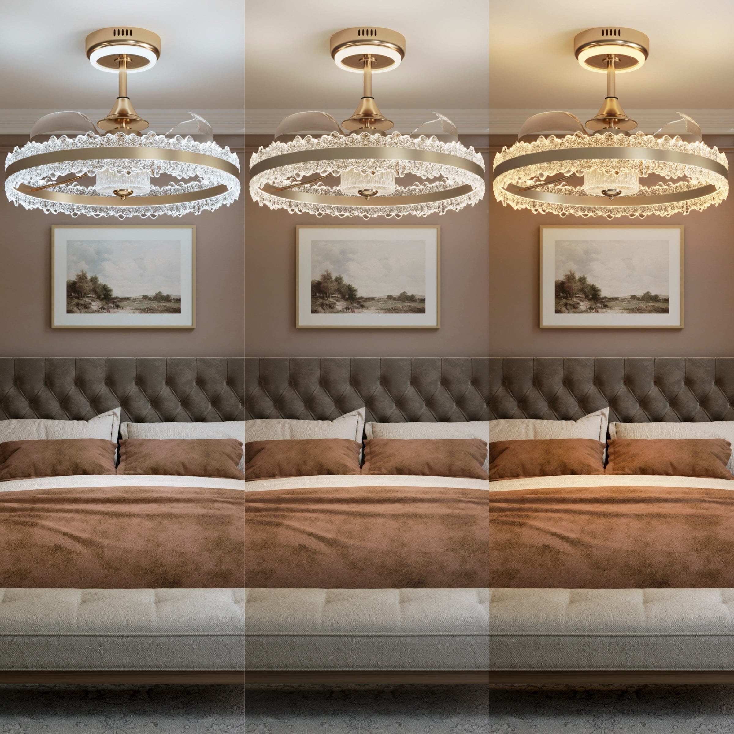Lightsin Luxury Gold Frame LED Ceiling Fan Light with Retractable Blades