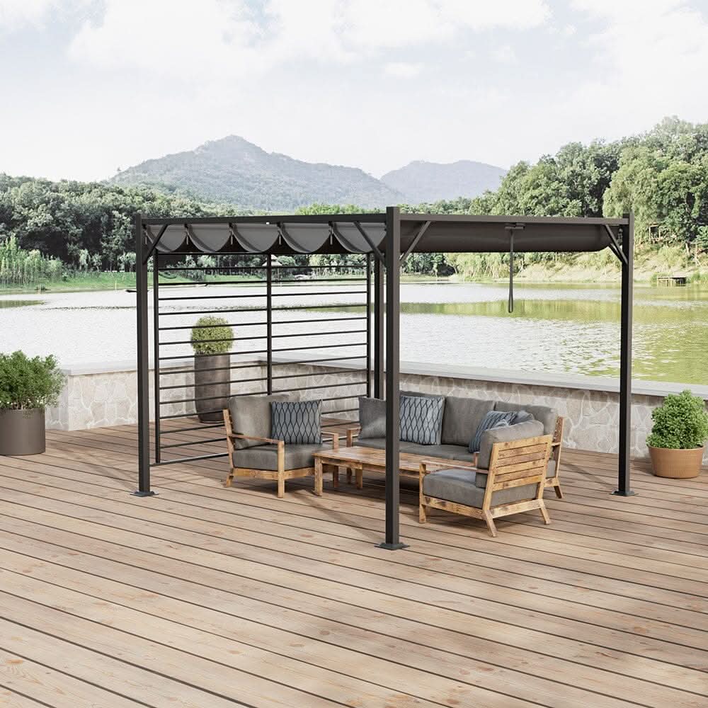 3x2.8x2.3m Dark Grey Pergola with Single-Sided Hollow Fence