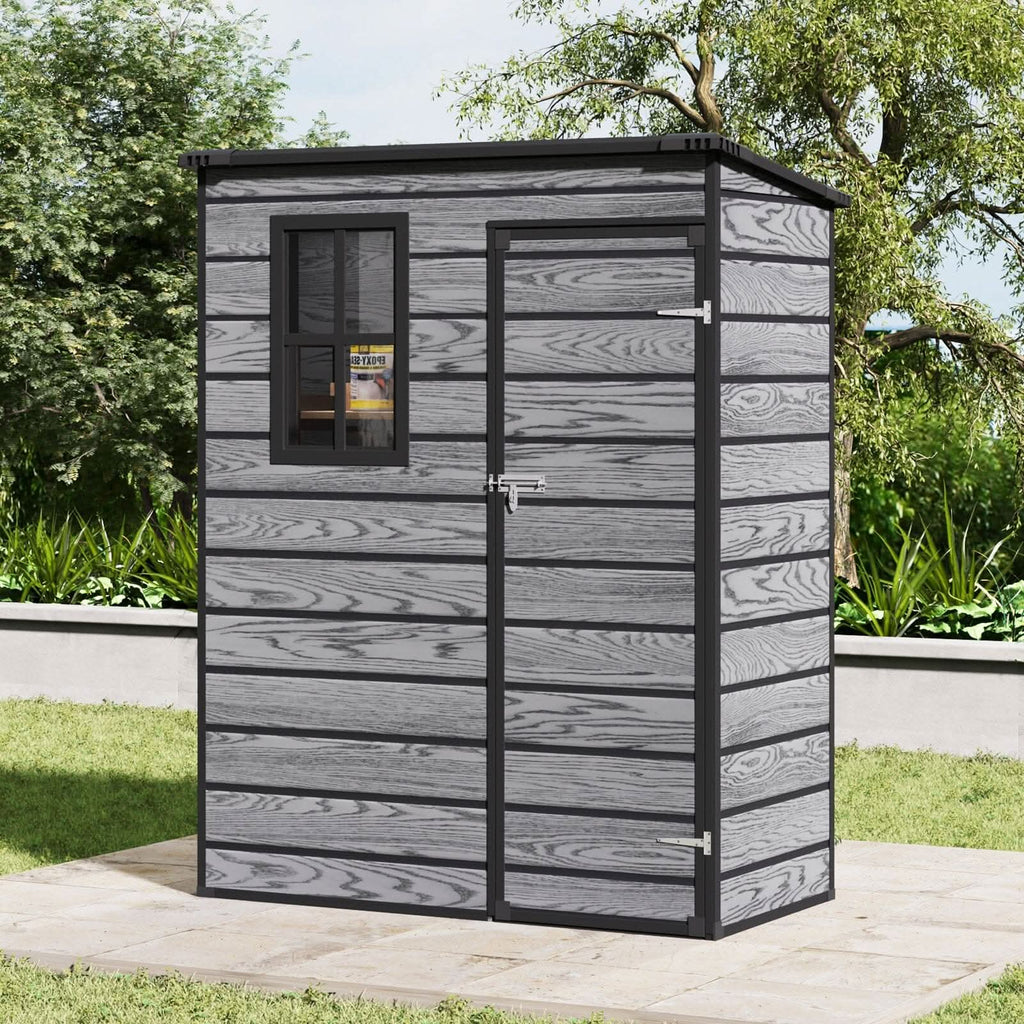 5x3ft / 5x4ft Plastic Garden Storage Shed with Front and Size Door for Bikes and Tools