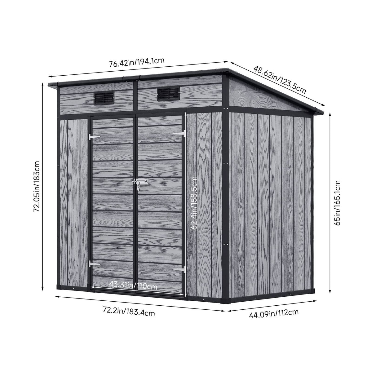 6x4ft / 8x4ft Plastic Outdoor Garden Storage Shed  with Light Grey