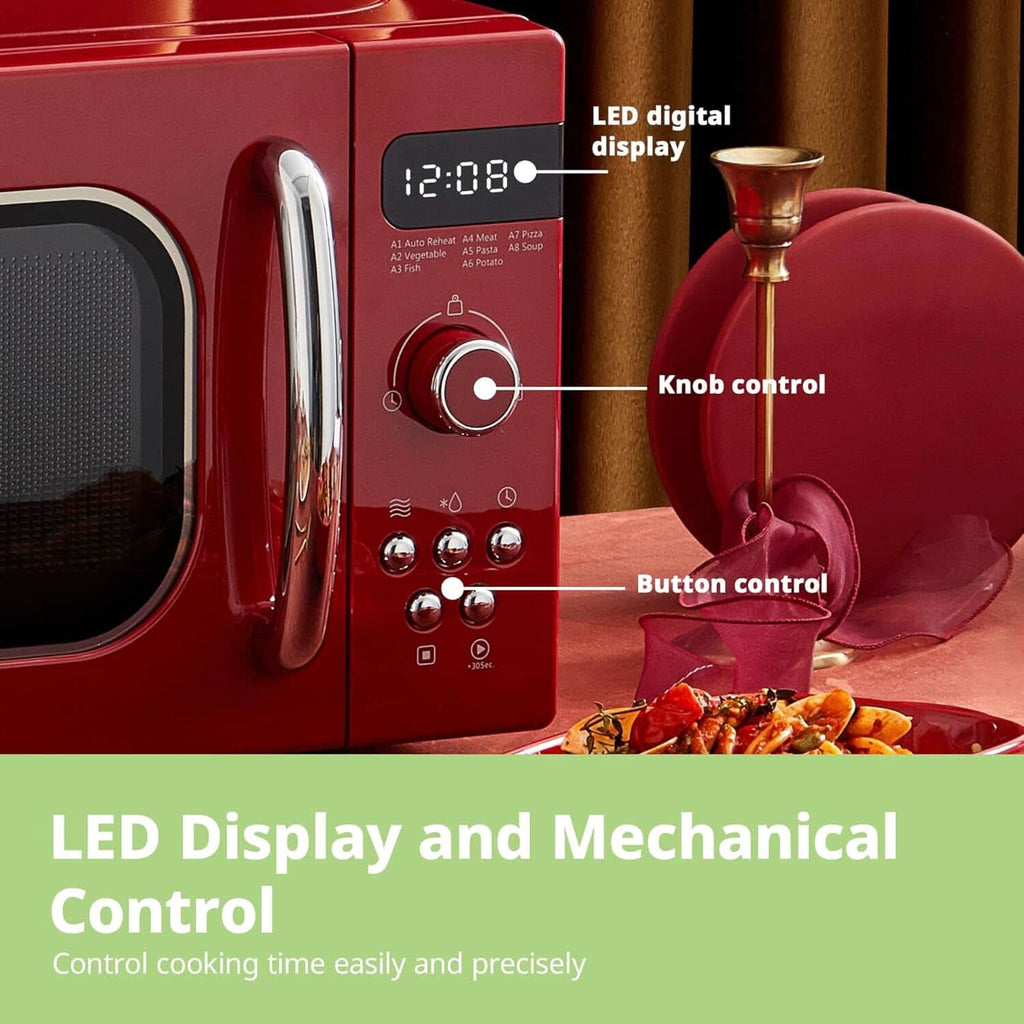 COMFEE 800W 20L Retro Microwave Oven with LED Display Red/Cream/Pastel Green