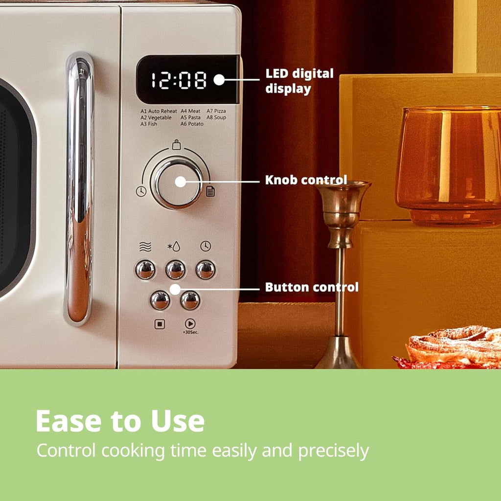 COMFEE 800W 20L Retro Microwave Oven with LED Display Red/Cream/Pastel Green