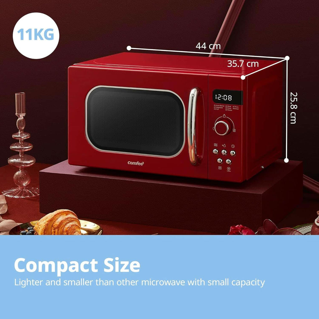 COMFEE 800W 20L Retro Microwave Oven with LED Display Red/Cream/Pastel Green