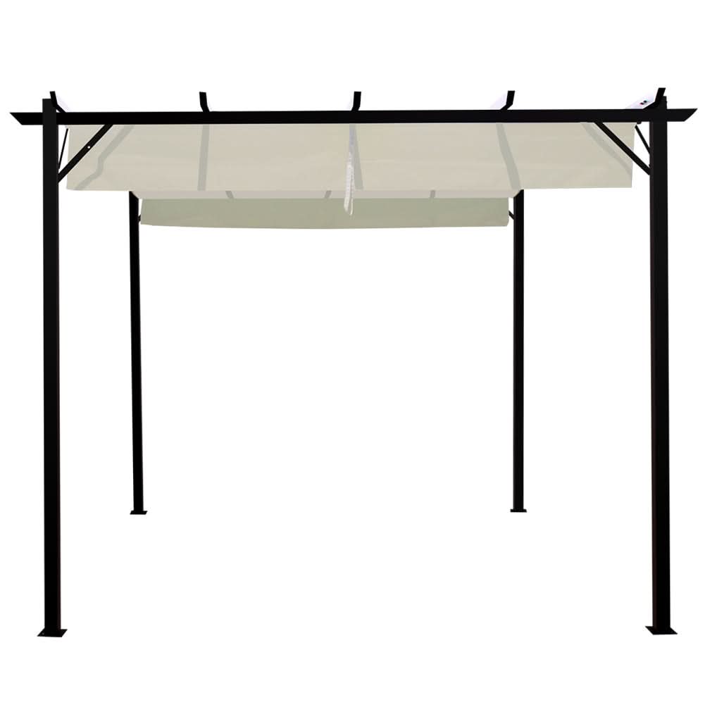 9ft Square Pergola with Outdoor Horizontal Pulling White Canopy
