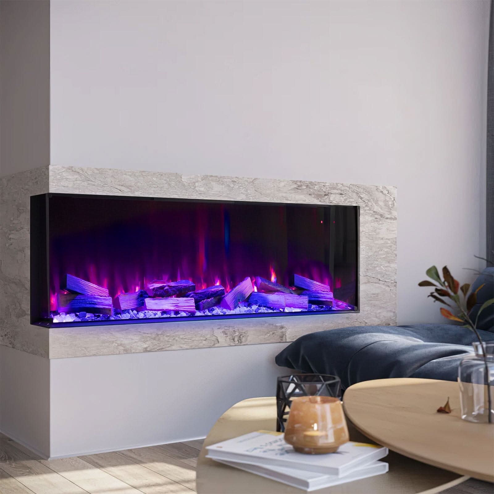 40/50/60/70-Inch 3-Sided Freestanding Electric Fireplace 12 Flame Colours and 5 Brightness Modes