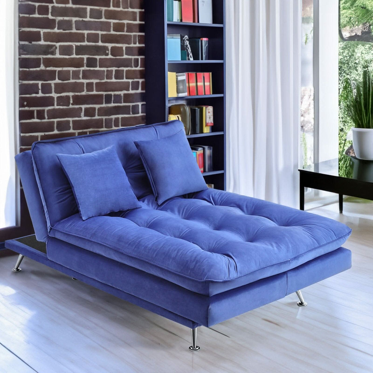 Modern 3-Seater Linen Fabric Sofa Bed with Cushions and 2 Pillows