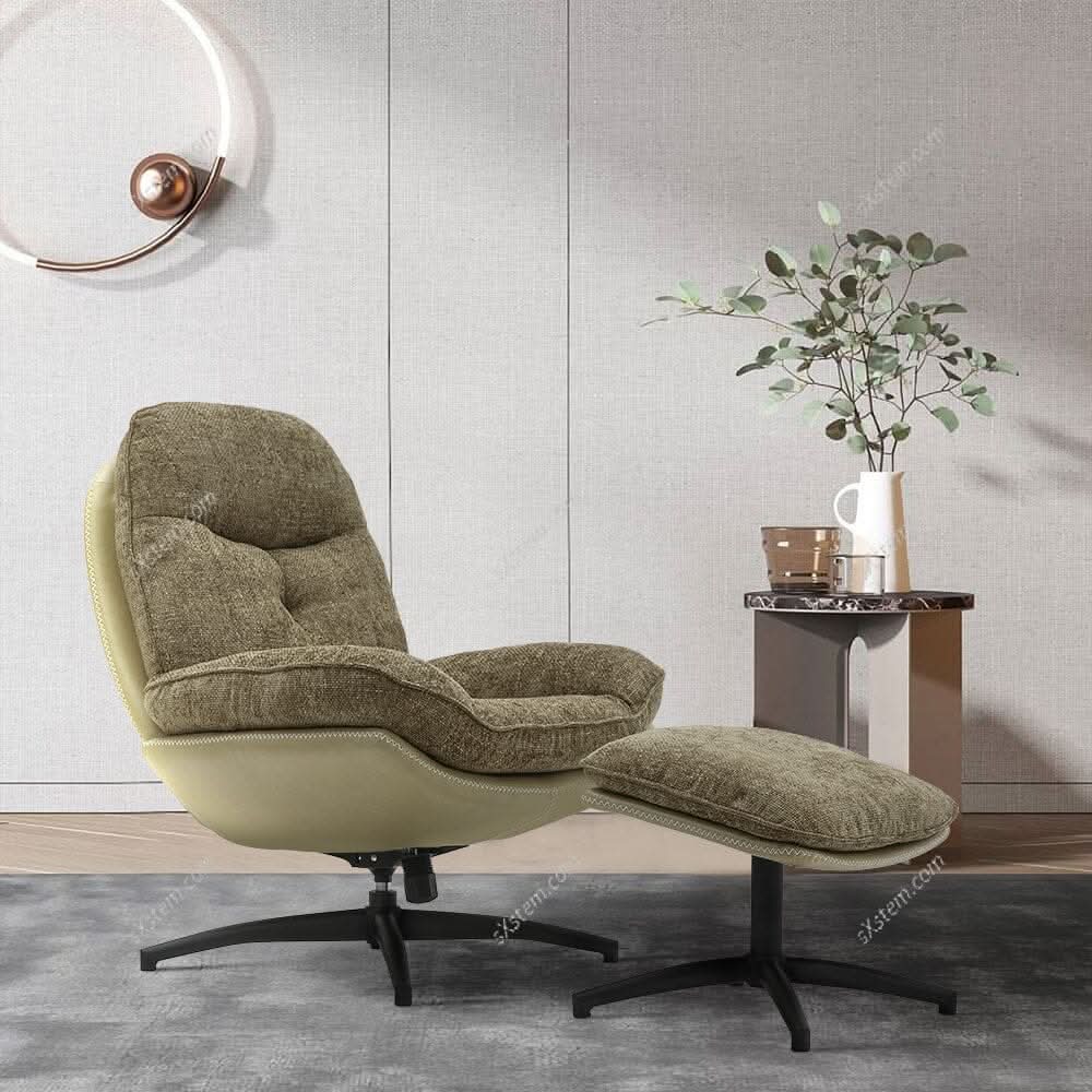 Chenille Lounge Chair with Footstool