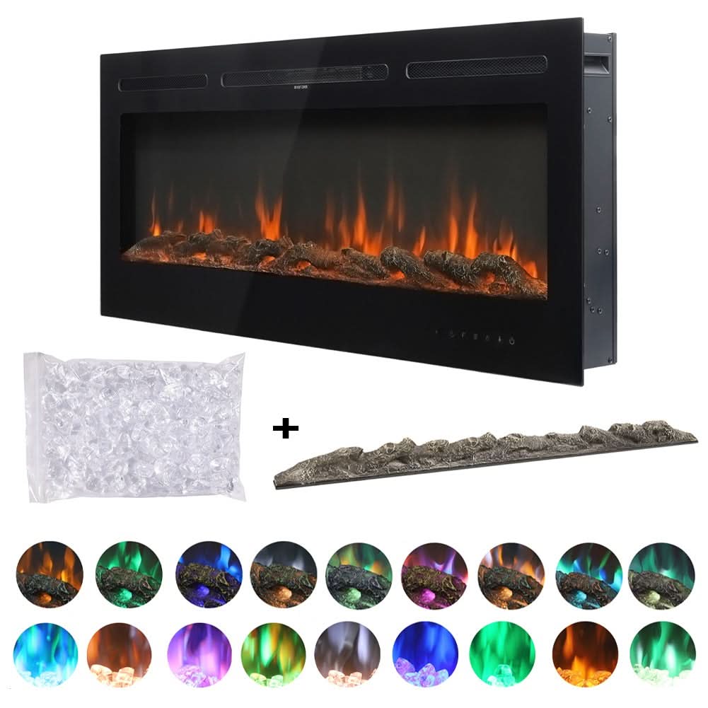 60 Inch Wall Mounted Fireplaces 1500W Insert Modern Electric Fireplace Heater