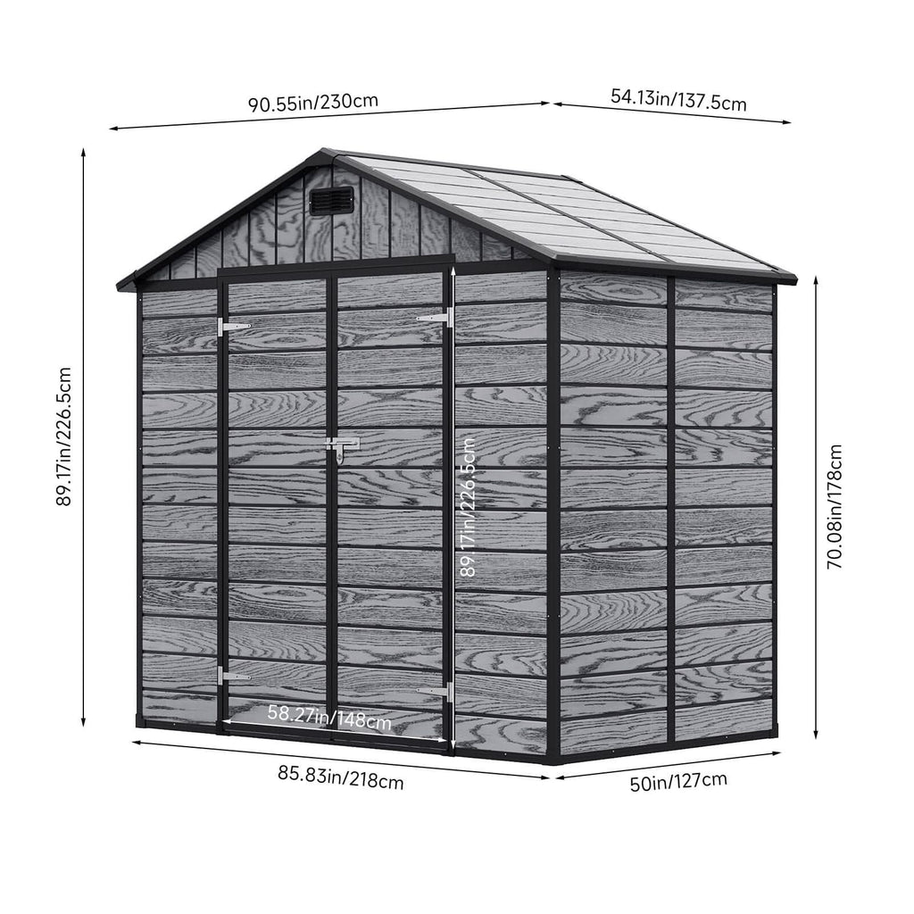 8x4/6x6ft PP Outdoor Apex/Flat Roof Garden Storage Shed with Window and Vent