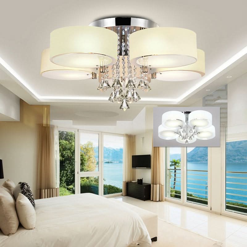 Ceiling Light Semi-Flush Mount, Cylindrical Acrylic Lampshades, Crystal Drops